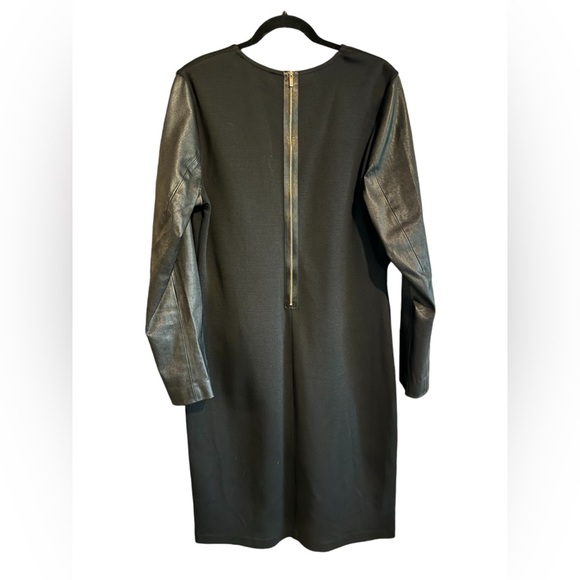 ST JOHN Black Wool Leather Long Sleeves Cocktail Party Designer Dress, Size 10 - Picture 3 of 9
